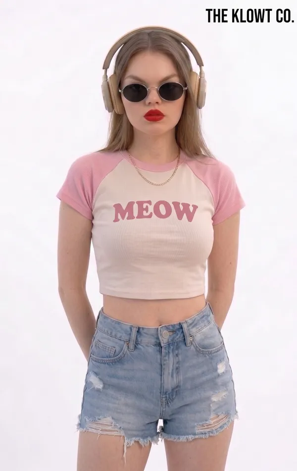 White_And_Pink_Cotton_Blend_Graphic_Crop_Top_For_Women