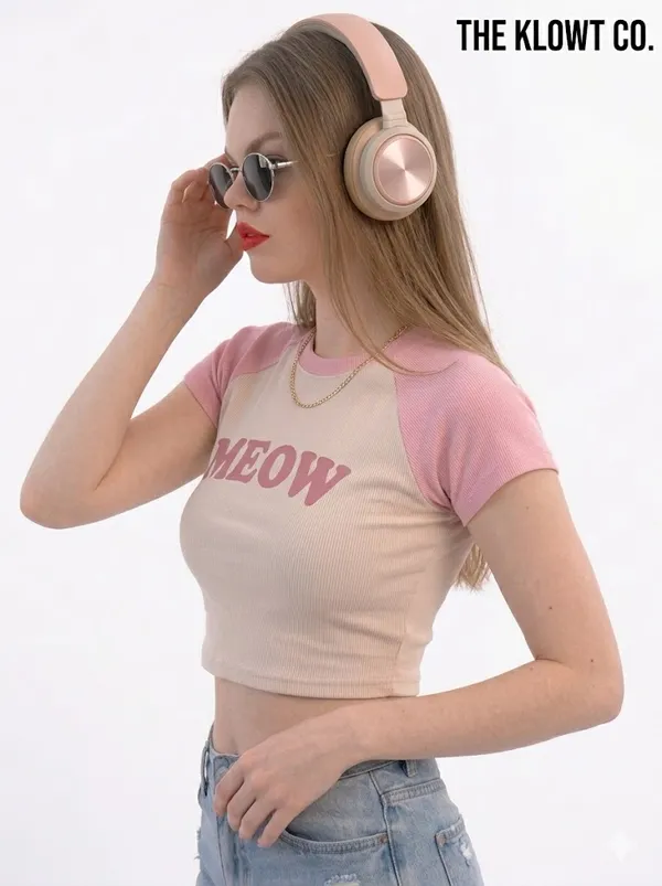 White_And_Pink_Cotton_Blend_Graphic_Crop_Top_For_Women