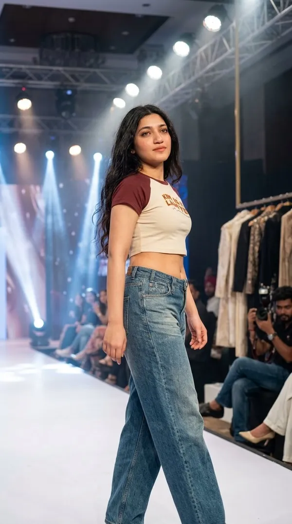 Brown_And_Off_White_Cotton_Blend_Graphic_Crop_Top_For_Women