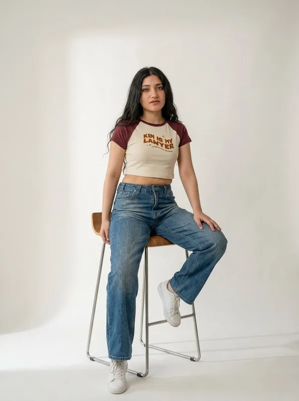 Brown_And_Off_White_Cotton_Blend_Graphic_Crop_Top_For_Women