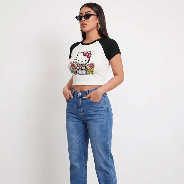 Black_And_White_Cotton_Blend_Floral_Graphic_Crop_Top_For_Women