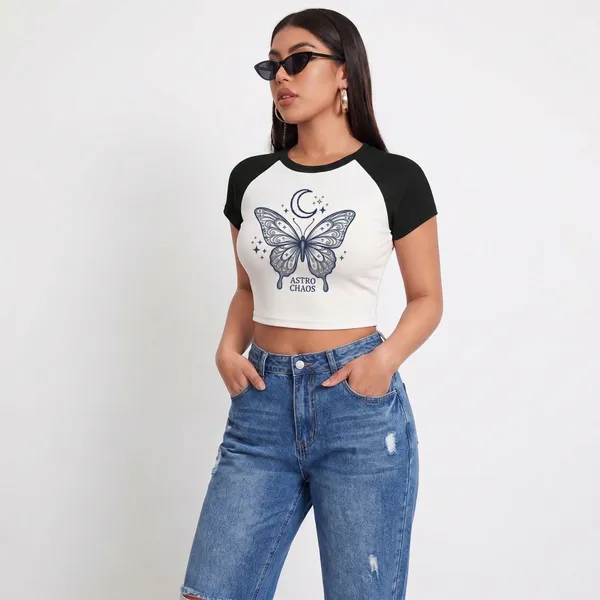 Black_And_White_Cotton_Blend_Butterfly_Print_Crop_Top_For_Women