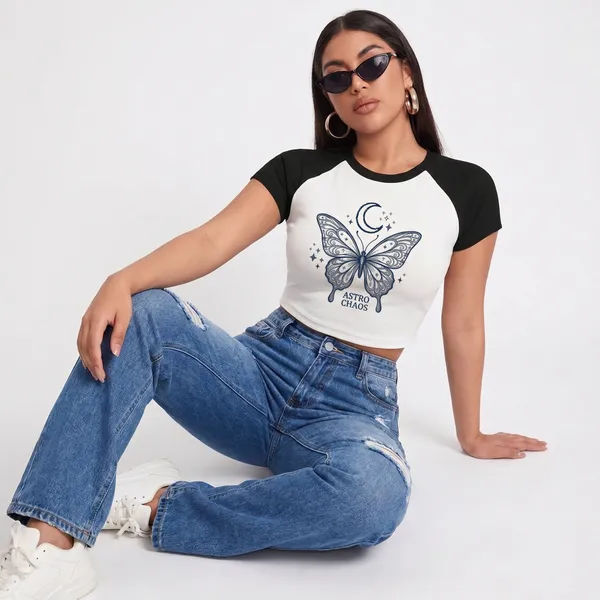 Black_And_White_Cotton_Blend_Butterfly_Print_Crop_Top_For_Women