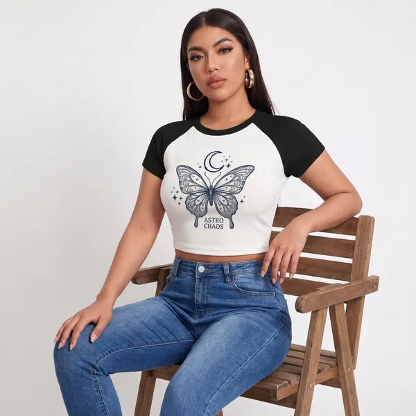 Black_And_White_Cotton_Blend_Butterfly_Print_Crop_Top_For_Women