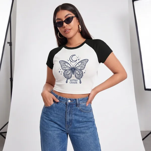 Black_And_White_Cotton_Blend_Butterfly_Print_Crop_Top_For_Women