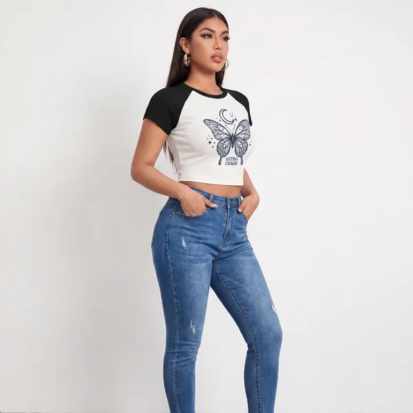 Black_And_White_Cotton_Blend_Butterfly_Print_Crop_Top_For_Women