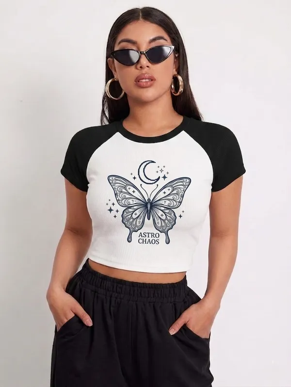 Black_And_White_Cotton_Blend_Butterfly_Print_Crop_Top_For_Women