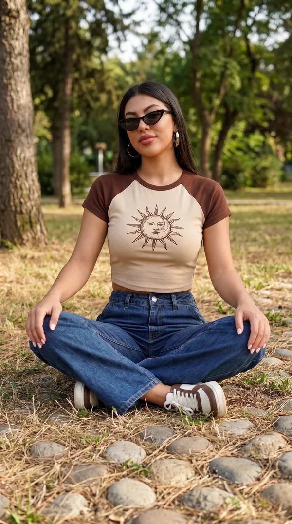 Brown_And_Beige_Cotton_Blend_Sun_Print_Crop_Top_For_Women