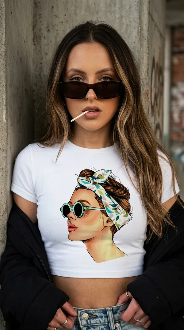 girl_with_scalf_white_Cotton_Blend_Graphic_Crop_Top_For_Women