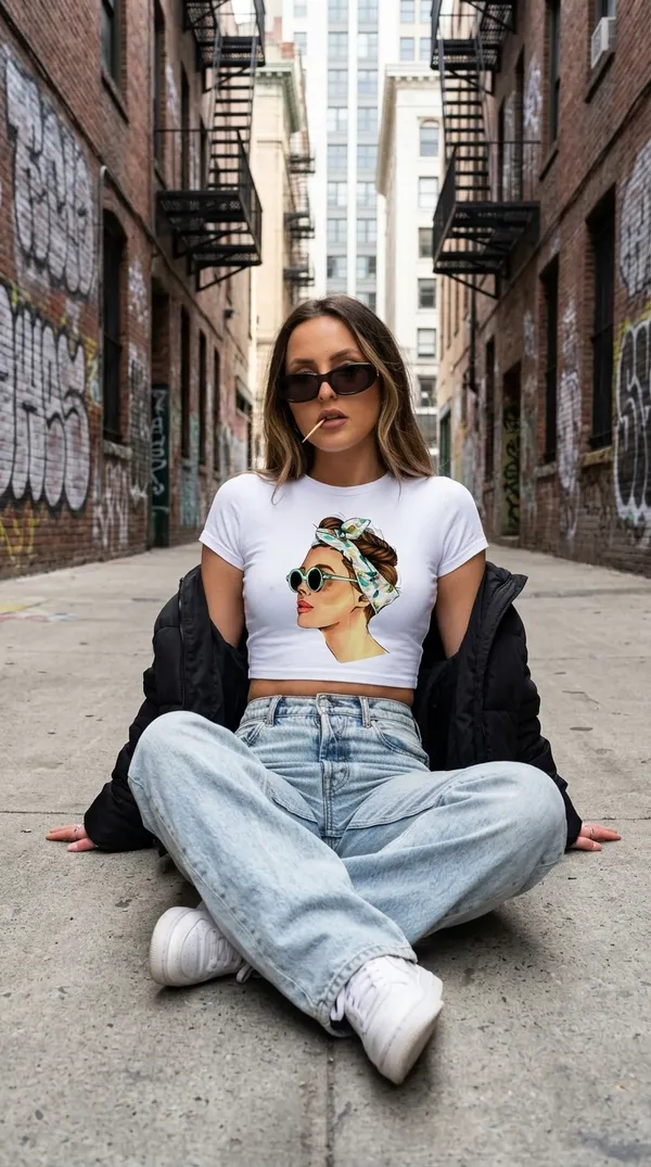 girl_with_scalf_white_Cotton_Blend_Graphic_Crop_Top_For_Women
