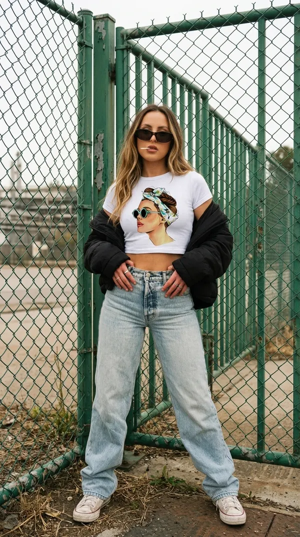 girl_with_scalf_white_Cotton_Blend_Graphic_Crop_Top_For_Women
