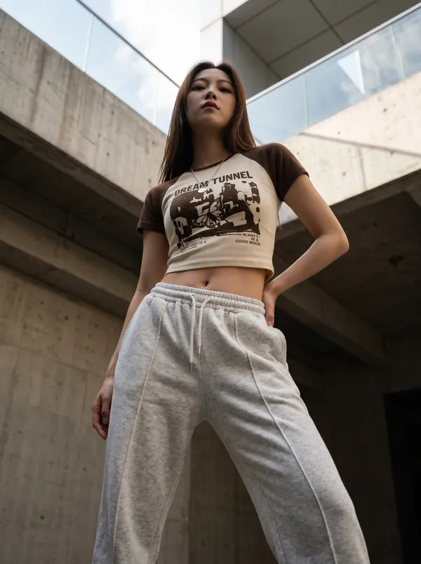 Brown_And_Off_White_Cotton_Blend_Graphic_Crop_Top_For_Women