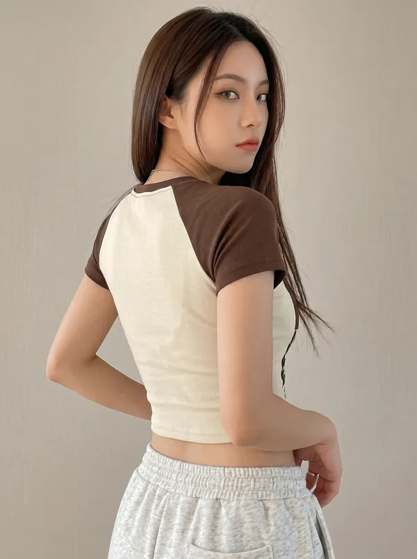 Brown_And_Off_White_Cotton_Blend_Graphic_Crop_Top_For_Women