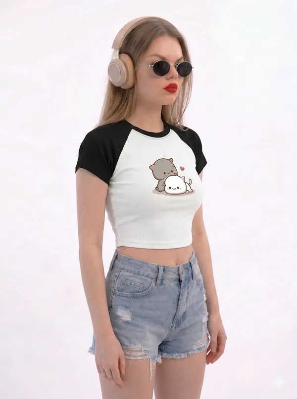 Black_And_White_Cotton_Blend_Cat_Print_Crop_Top_For_Women