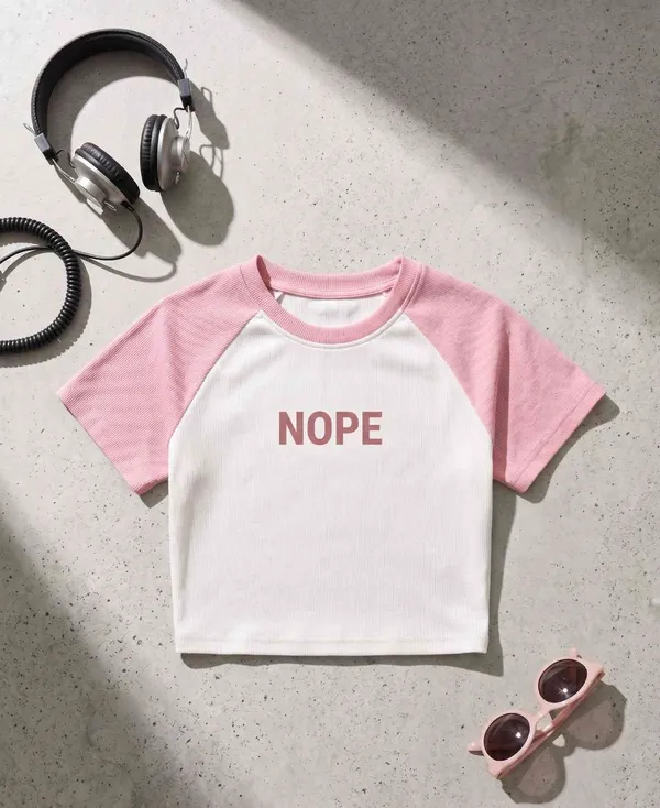 White_And_Pink_Cotton_Blend_Graphic_Crop_Top_For_Women