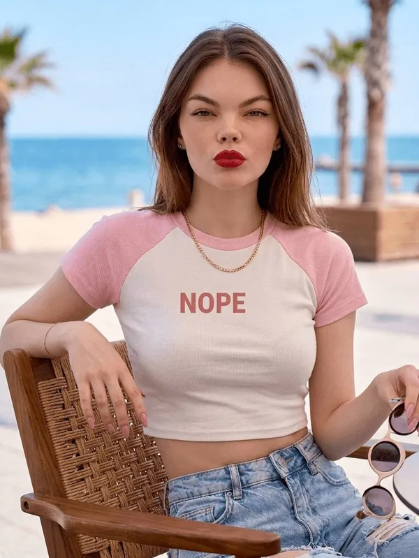 White_And_Pink_Cotton_Blend_Graphic_Crop_Top_For_Women