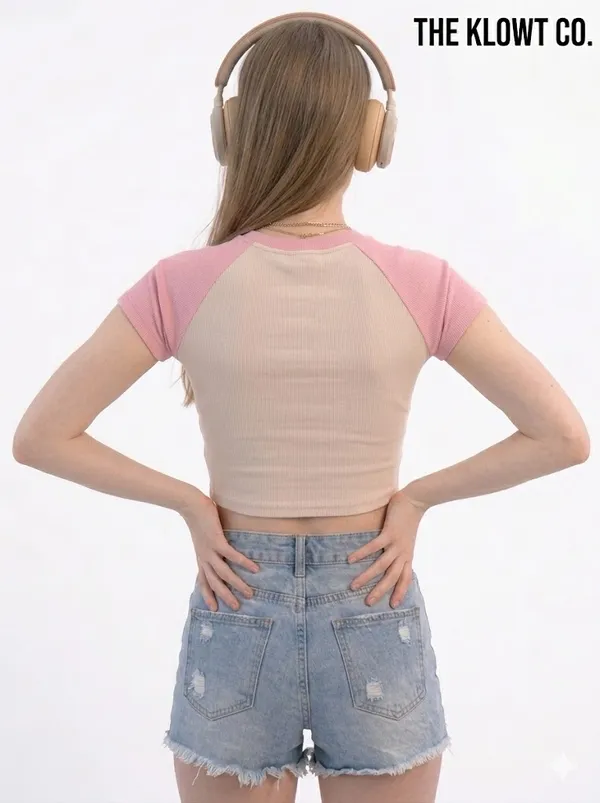 White_And_Pink_Cotton_Blend_Graphic_Crop_Top_For_Women
