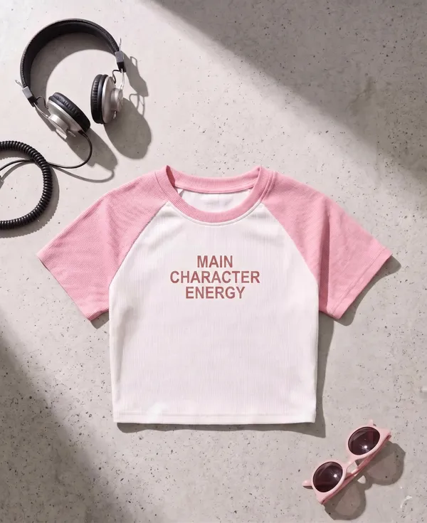 White_And_Pink_Cotton_Blend_Graphic_Crop_Top_For_Women