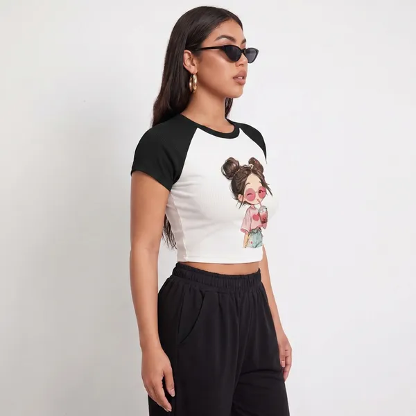 Black_And_White_Cotton_Blend_Graphic_Crop_Top_For_Women