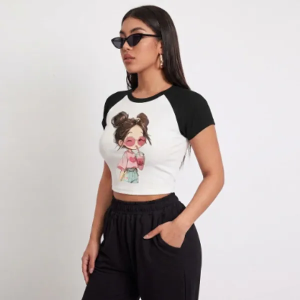 Black_And_White_Cotton_Blend_Graphic_Crop_Top_For_Women