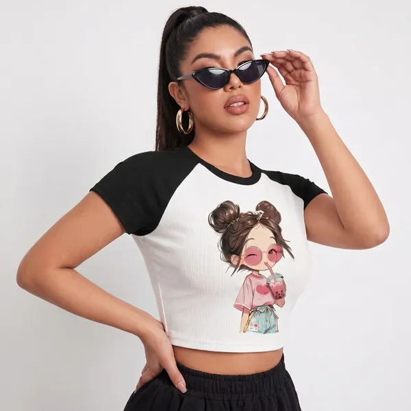 Black_And_White_Cotton_Blend_Graphic_Crop_Top_For_Women