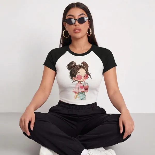 Black_And_White_Cotton_Blend_Graphic_Crop_Top_For_Women