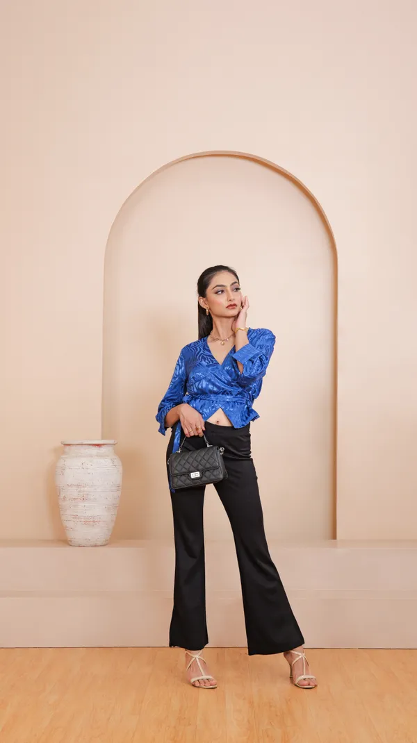 JUNIPER_WRAP_ON_TOP-Blue_Self_Jacquard_Satin_Top_For_Women