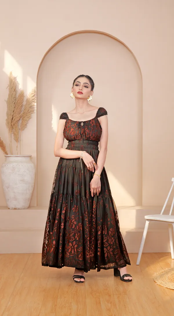 TARAH_JACQUARD_DRESS-Black_Jacquard_Maxi_Dress_For_Women