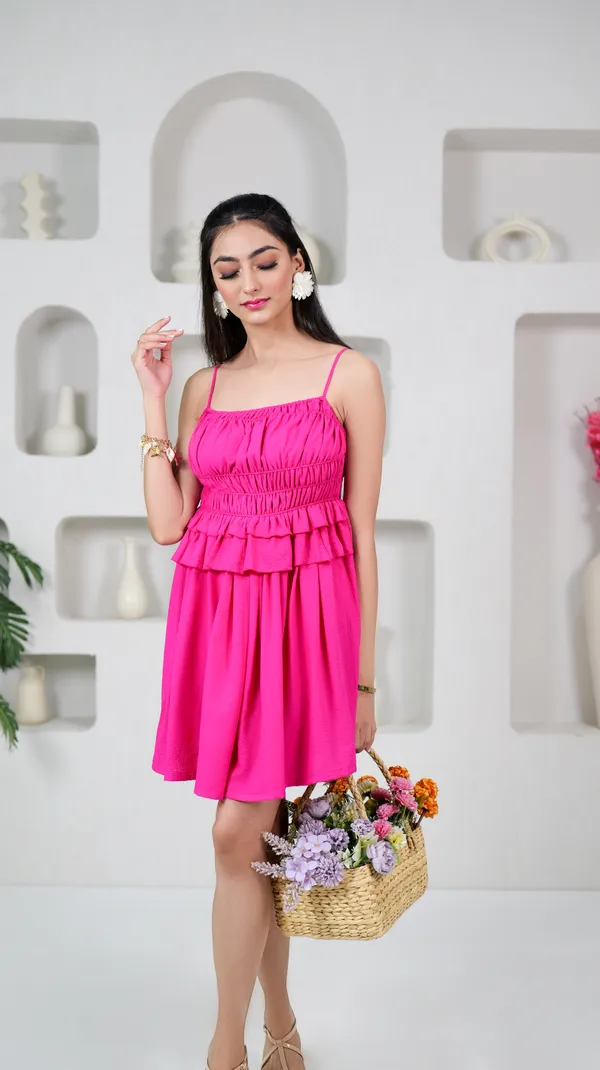 CORALINE_DRESS-Pink_Poly_Crinkle_Top_For_Women