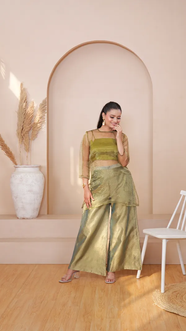ZYRA_TRANSPARENT_KURTA_SET-Olive_Green_Organza_Kurta_Set_For_Women