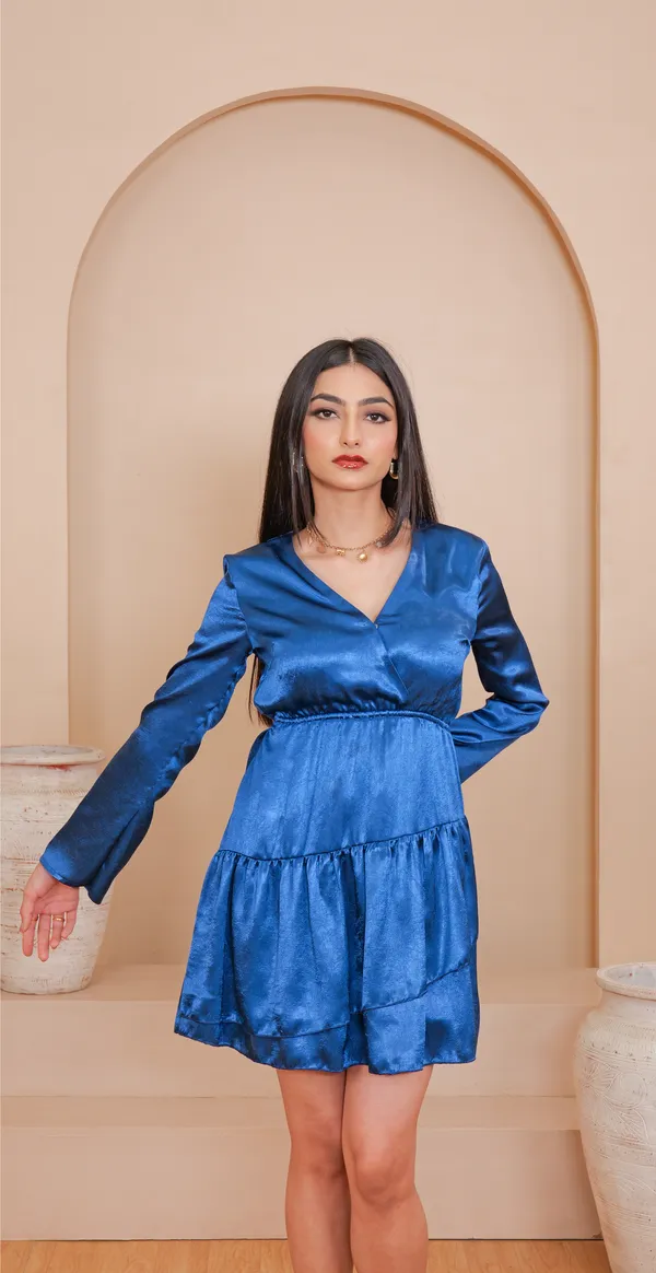 EMMA_TIERED_DRESS-Blue_Shimmer_Satin_Top_For_Women