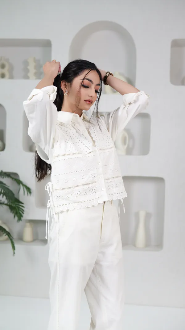 WANDER_LUXE_CO-ORD_SET-White_Cotton_Shirt_With_Pant_For_Women