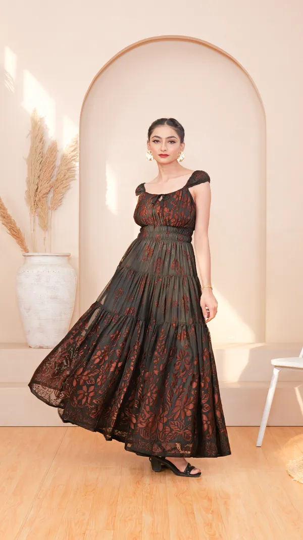 TARAH_JACQUARD_DRESS-Black_Jacquard_Maxi_Dress_For_Women