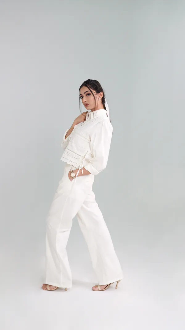 WANDER_LUXE_CO-ORD_SET-White_Cotton_Shirt_With_Pant_For_Women