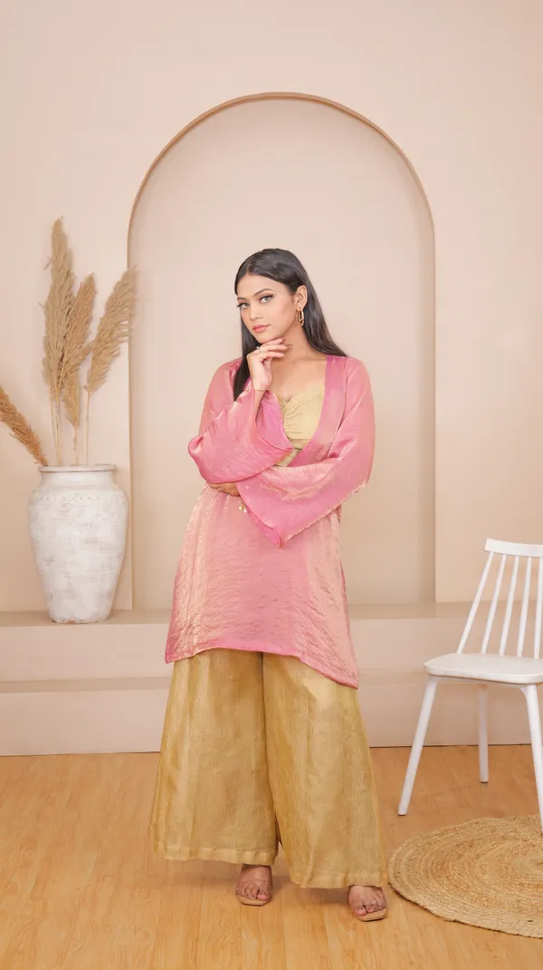 MYRA_SHARARA_SET/HALDI_DRESS-Pink_Silk_Blend_Kurta_Set_For_Women