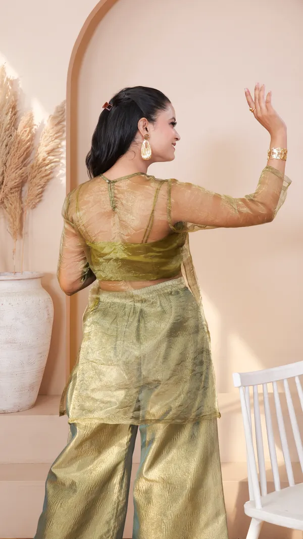 ZYRA_TRANSPARENT_KURTA_SET-Olive_Green_Organza_Kurta_Set_For_Women