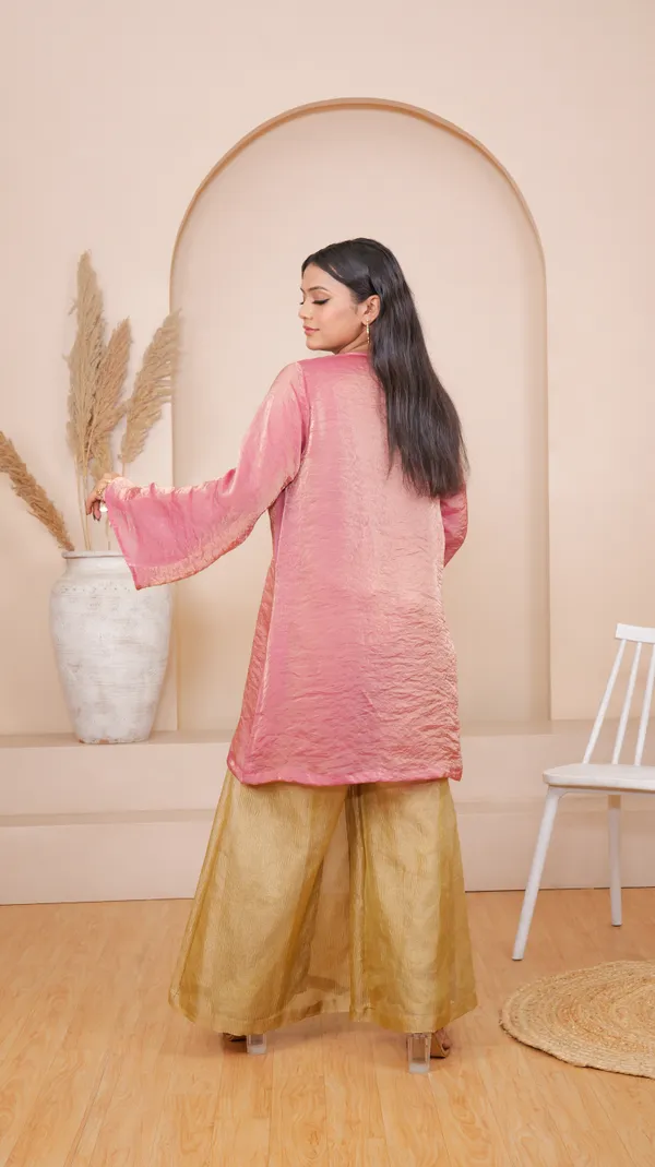 MYRA_SHARARA_SET/HALDI_DRESS-Pink_Silk_Blend_Kurta_Set_For_Women