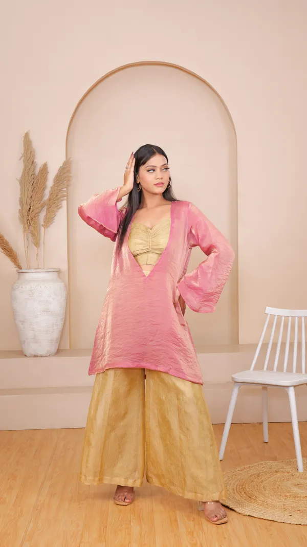 MYRA_SHARARA_SET/HALDI_DRESS-Pink_Silk_Blend_Kurta_Set_For_Women