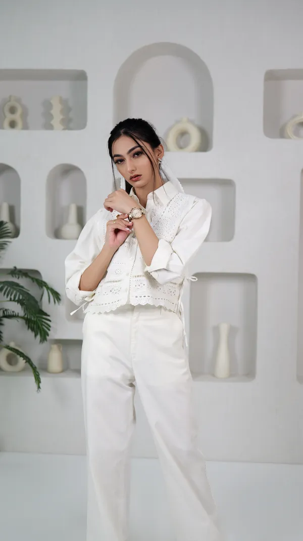 WANDER_LUXE_CO-ORD_SET-White_Cotton_Shirt_With_Pant_For_Women