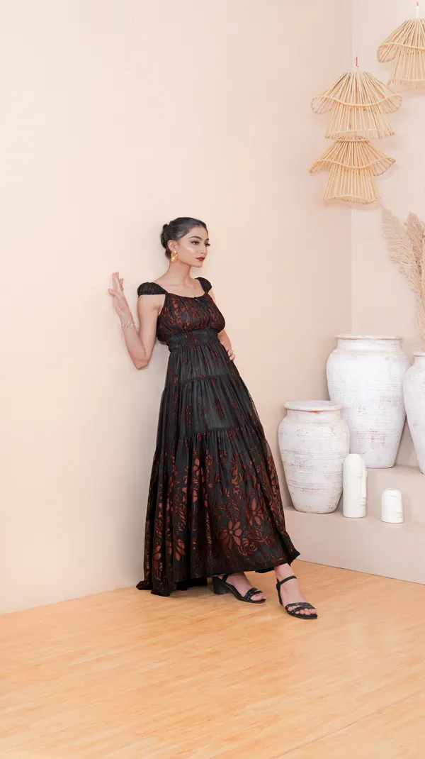 TARAH_JACQUARD_DRESS-Black_Jacquard_Maxi_Dress_For_Women