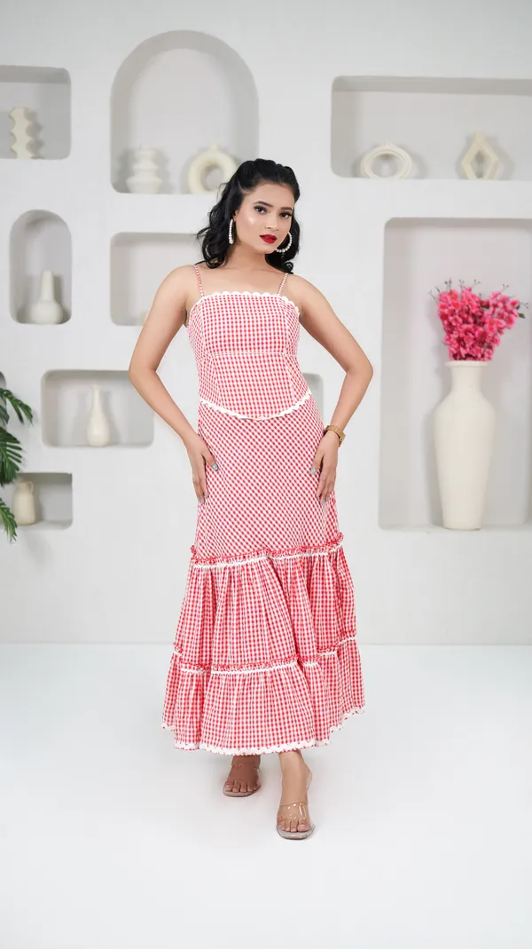 LINEA_GINGHAM_DRESS-Red_Cotton_Maxi_Dress_For_Women