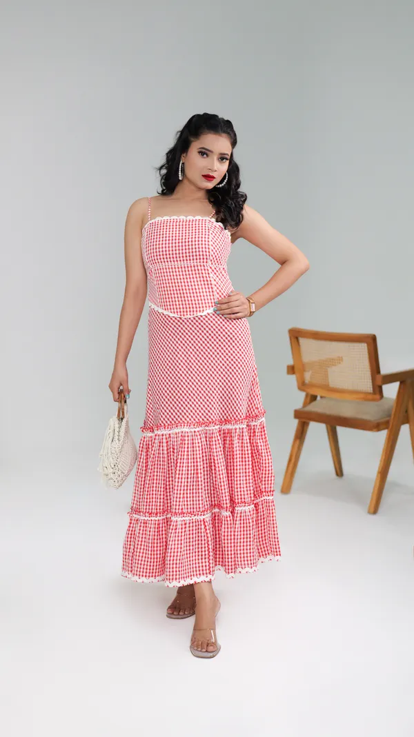 LINEA_GINGHAM_DRESS-Red_Cotton_Maxi_Dress_For_Women