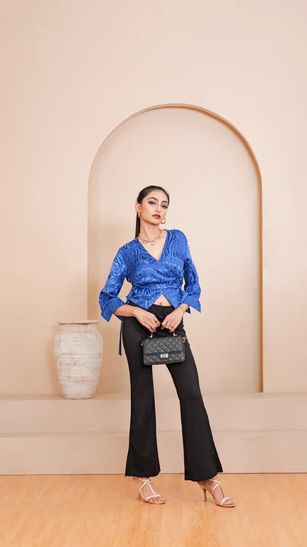 JUNIPER_WRAP_ON_TOP-Blue_Self_Jacquard_Satin_Top_For_Women