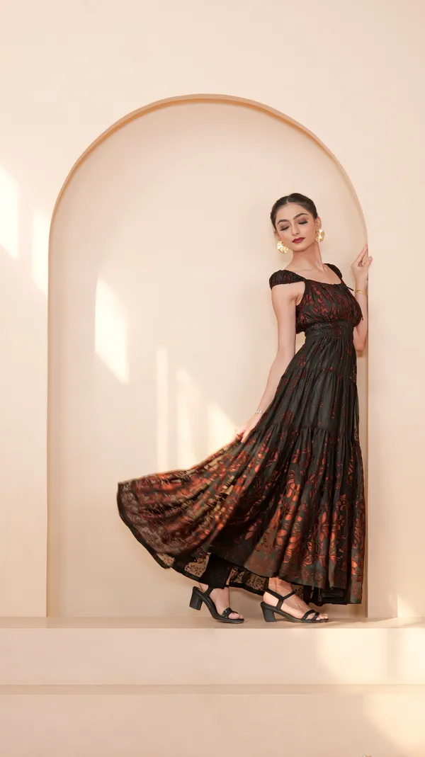 TARAH_JACQUARD_DRESS-Black_Jacquard_Maxi_Dress_For_Women