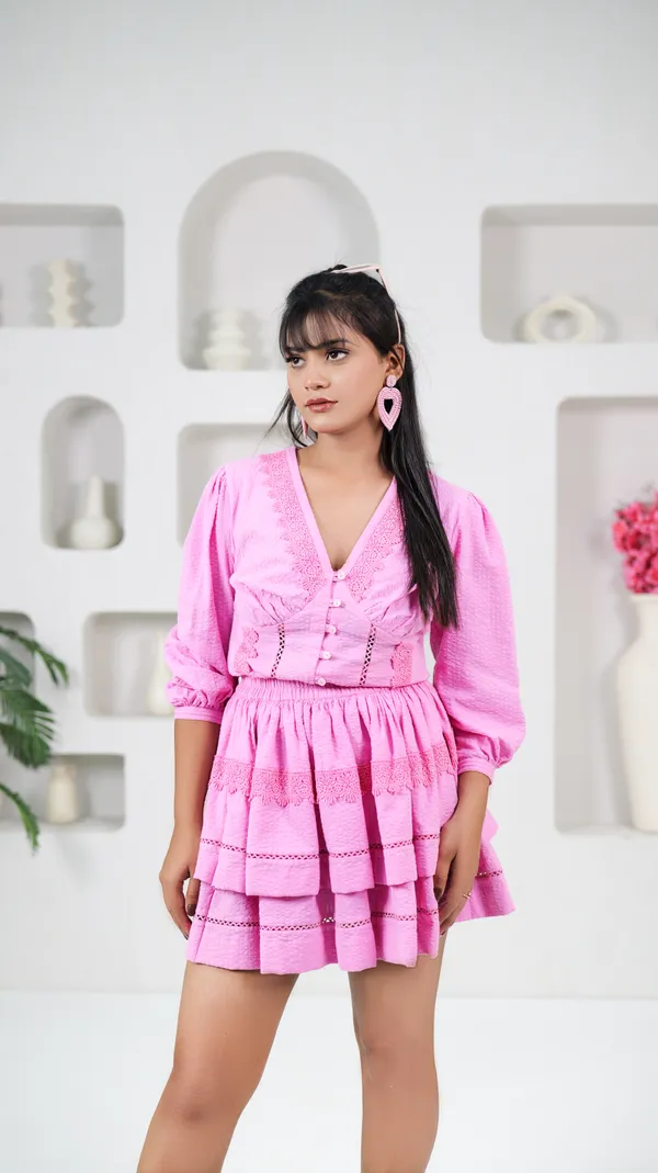 KAIRA_CO-ORD_SET-Pink_Cotton_Seersucker_Mini_Dress_For_Women