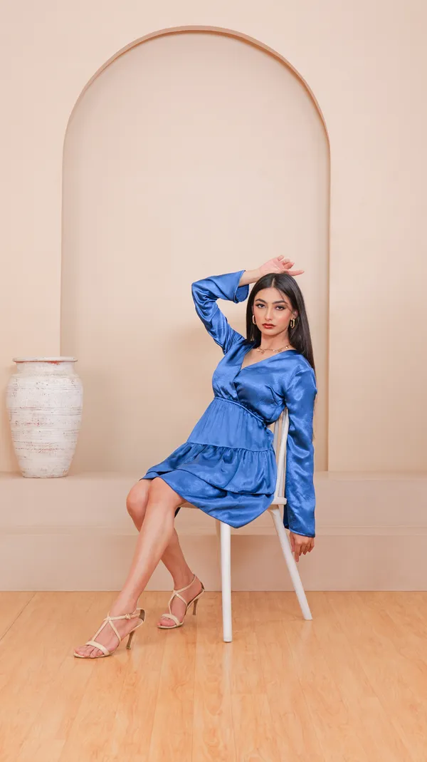 EMMA_TIERED_DRESS-Blue_Shimmer_Satin_Top_For_Women