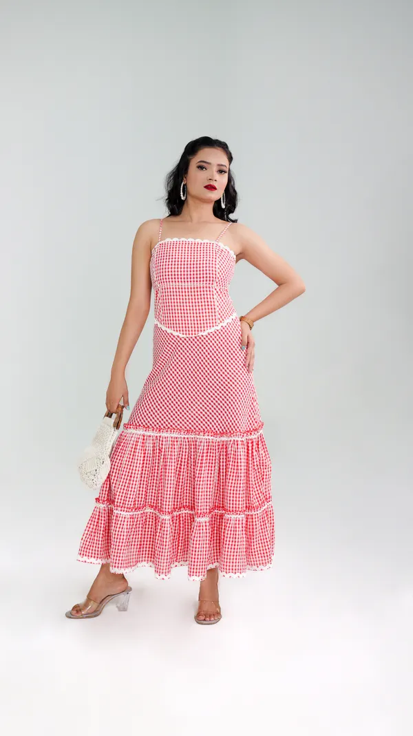 LINEA_GINGHAM_DRESS-Red_Cotton_Maxi_Dress_For_Women