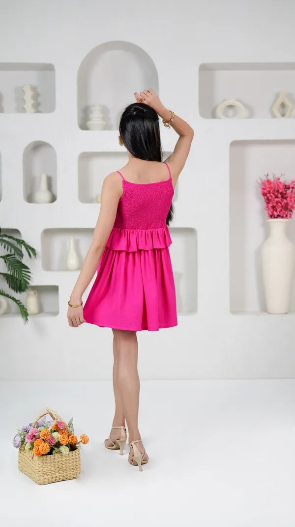 CORALINE_DRESS-Pink_Poly_Crinkle_Top_For_Women