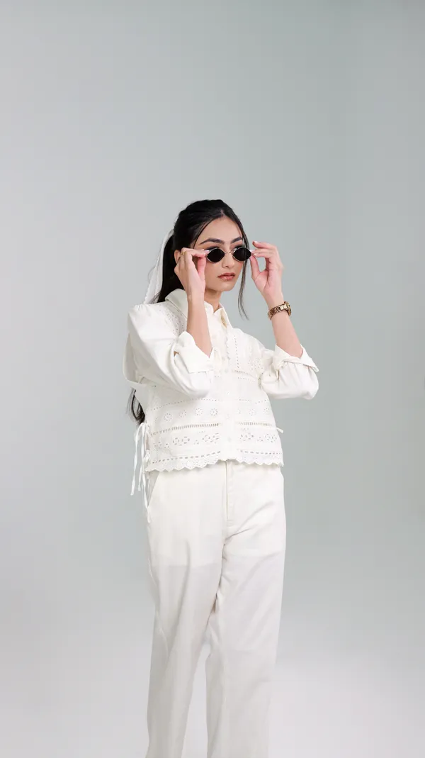 WANDER_LUXE_CO-ORD_SET-White_Cotton_Shirt_With_Pant_For_Women