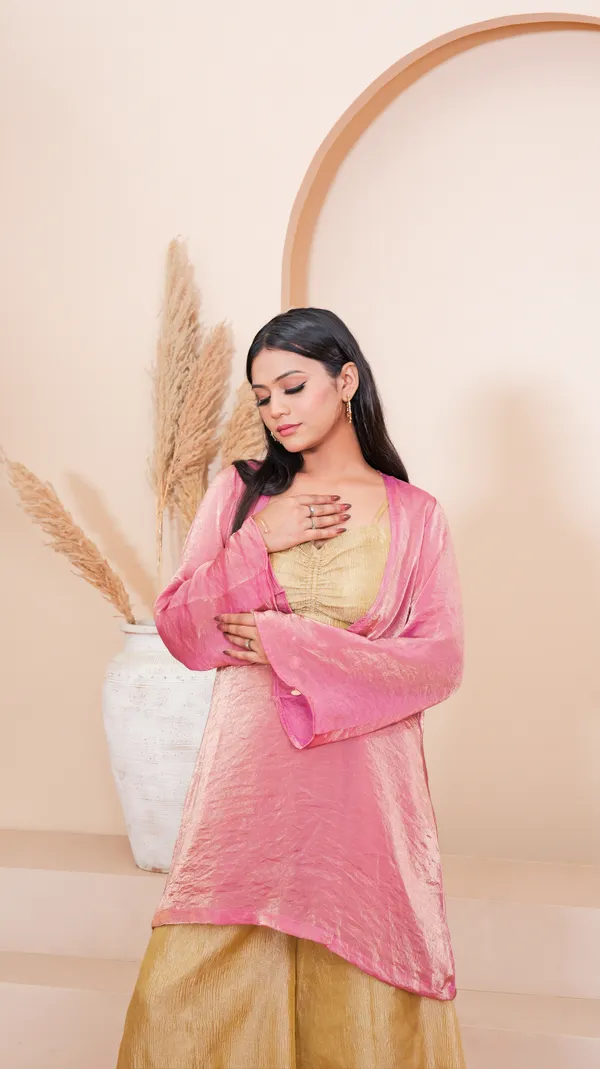 MYRA_SHARARA_SET/HALDI_DRESS-Pink_Silk_Blend_Kurta_Set_For_Women